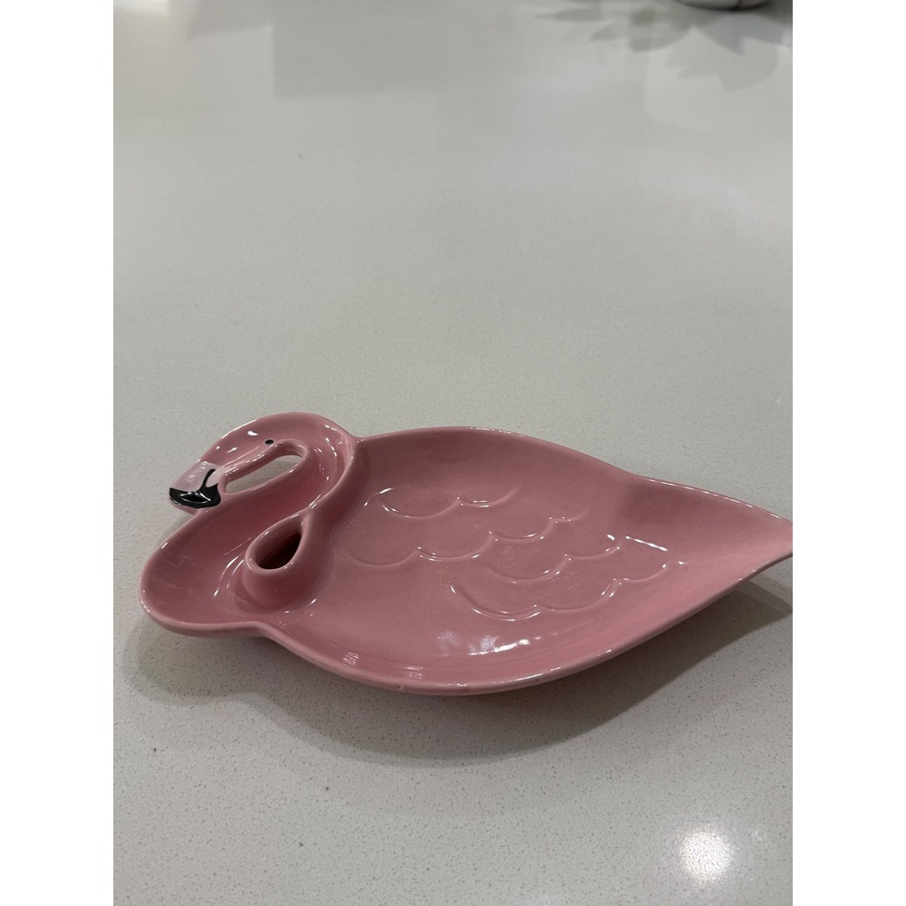 Pink Flamingo Ceramic Trinket Dish Ring Jewelry Holder Tray Glossy Tropical